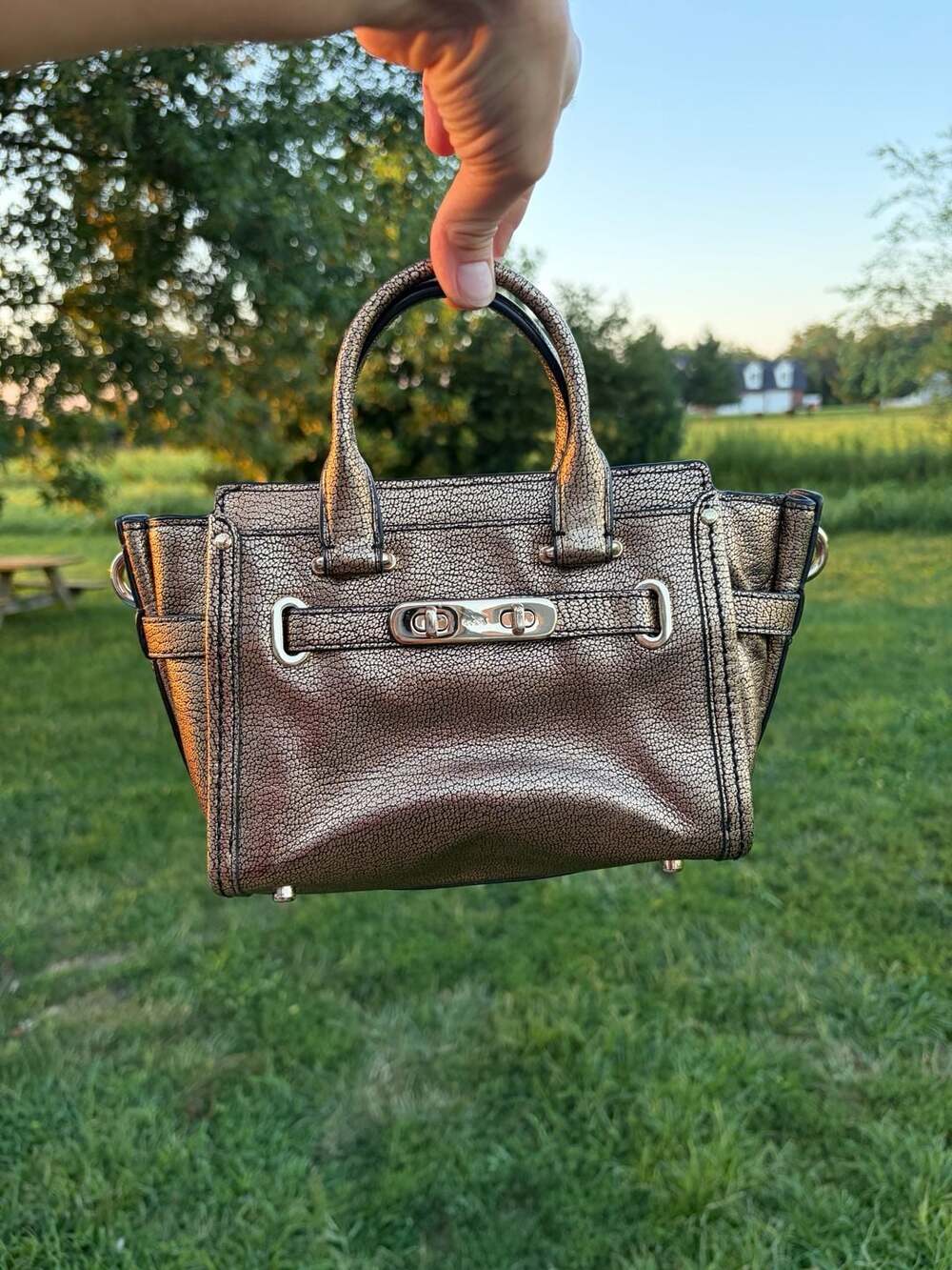 Coach Swagger 20 Mini Satchel in Metallic Pebble Leather